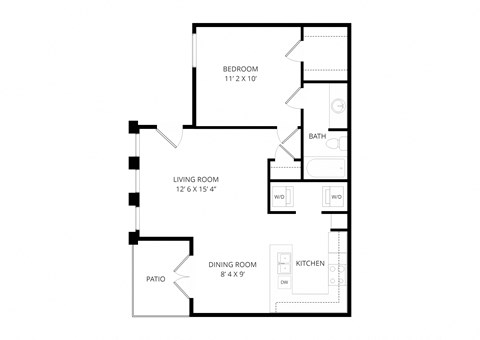 Floor plan for 1 bed, 1 bath, 650 sqft